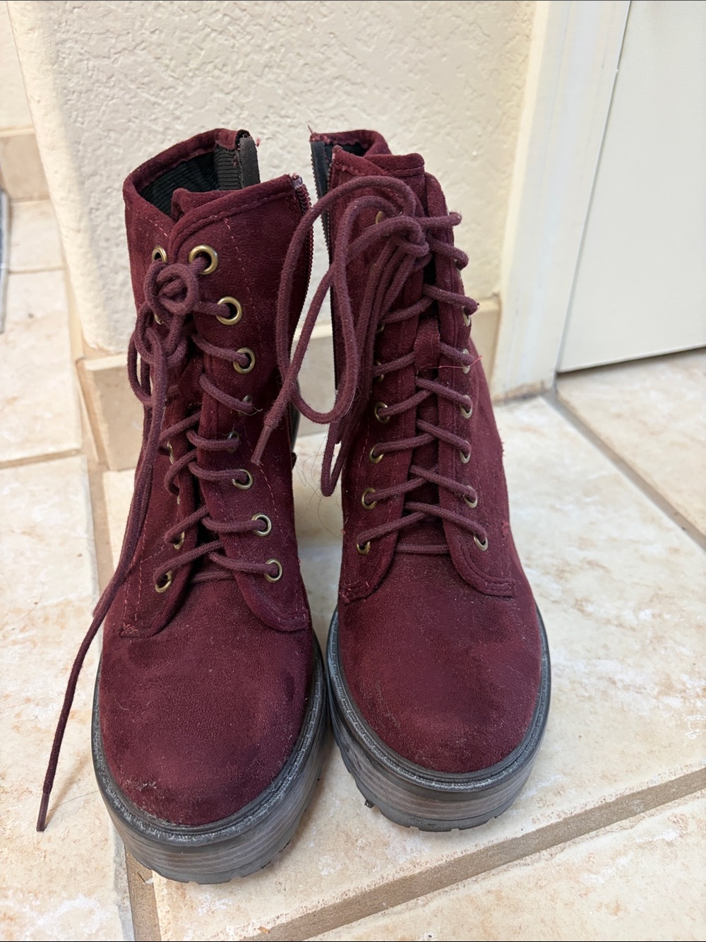Soda Burgundy Lace-Up Platform Ankle Boots